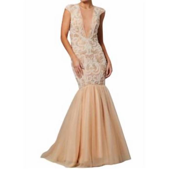 NEW JOVANI cap sleeve mermaid gown in nude - Picture 1 of 1